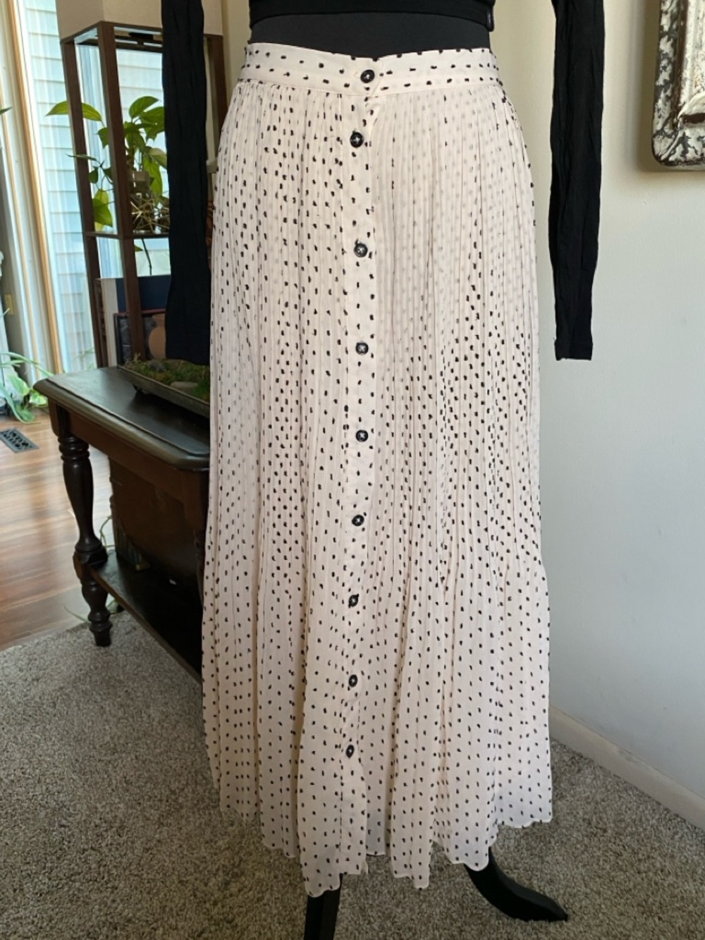 Lulu's Cream Pleated Polka Dot Button-Front Maxi Skirt
